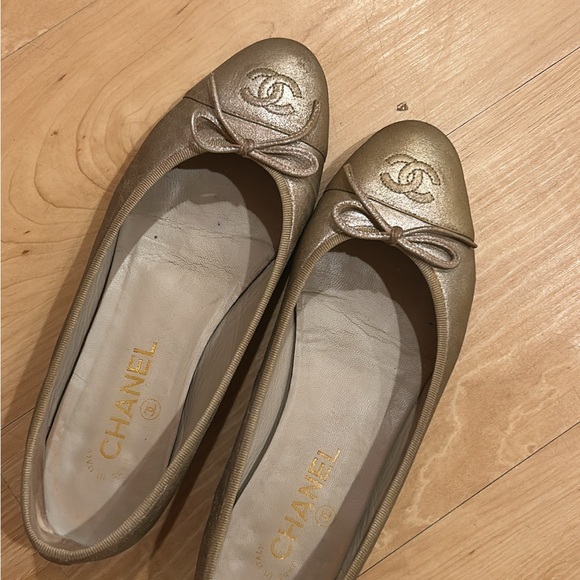 CHANEL Shoes - Chanel Gold Flats 38.5